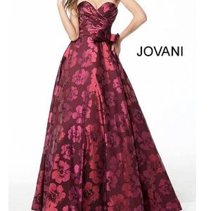 Jovani Wine Floral Ball Gown
